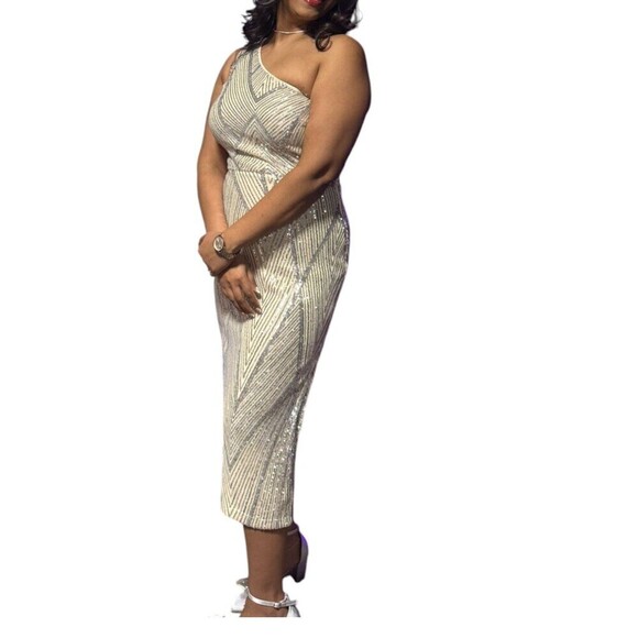 Women's One-Shoulder Sparkling Sequin Party Dress For Holiday Party Clothes Maxi - Picture 4 of 9